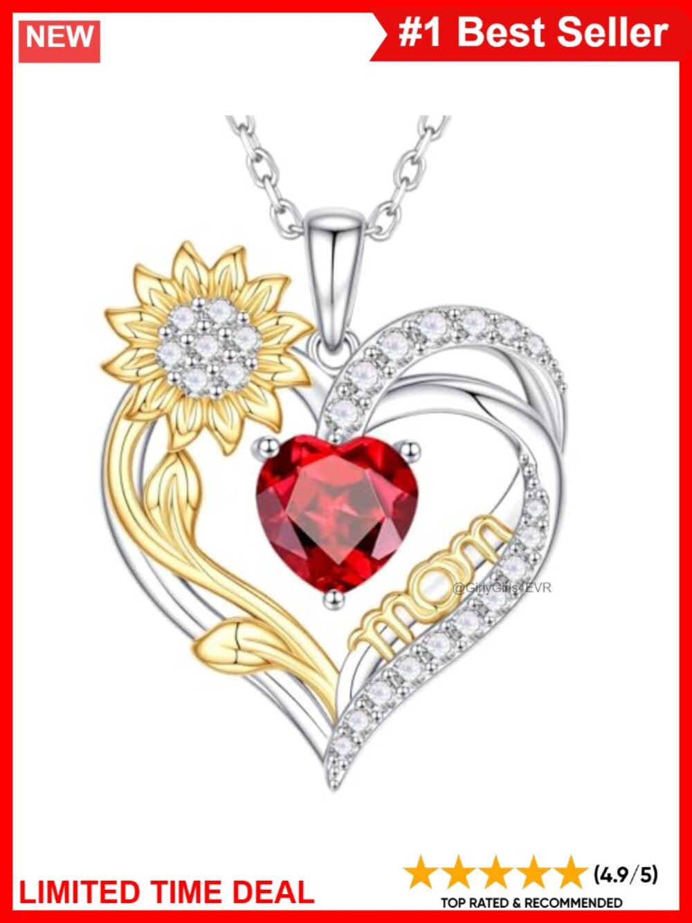 Sterling Silver Heart Pendant Necklace Cubic Zirconia Lobster Clasp